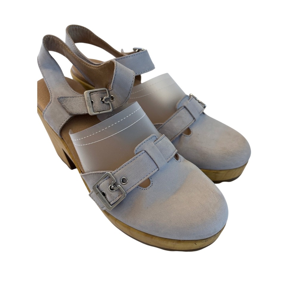 Dr. Scholl's Light Gray Suede Clog Sandals with Buckles